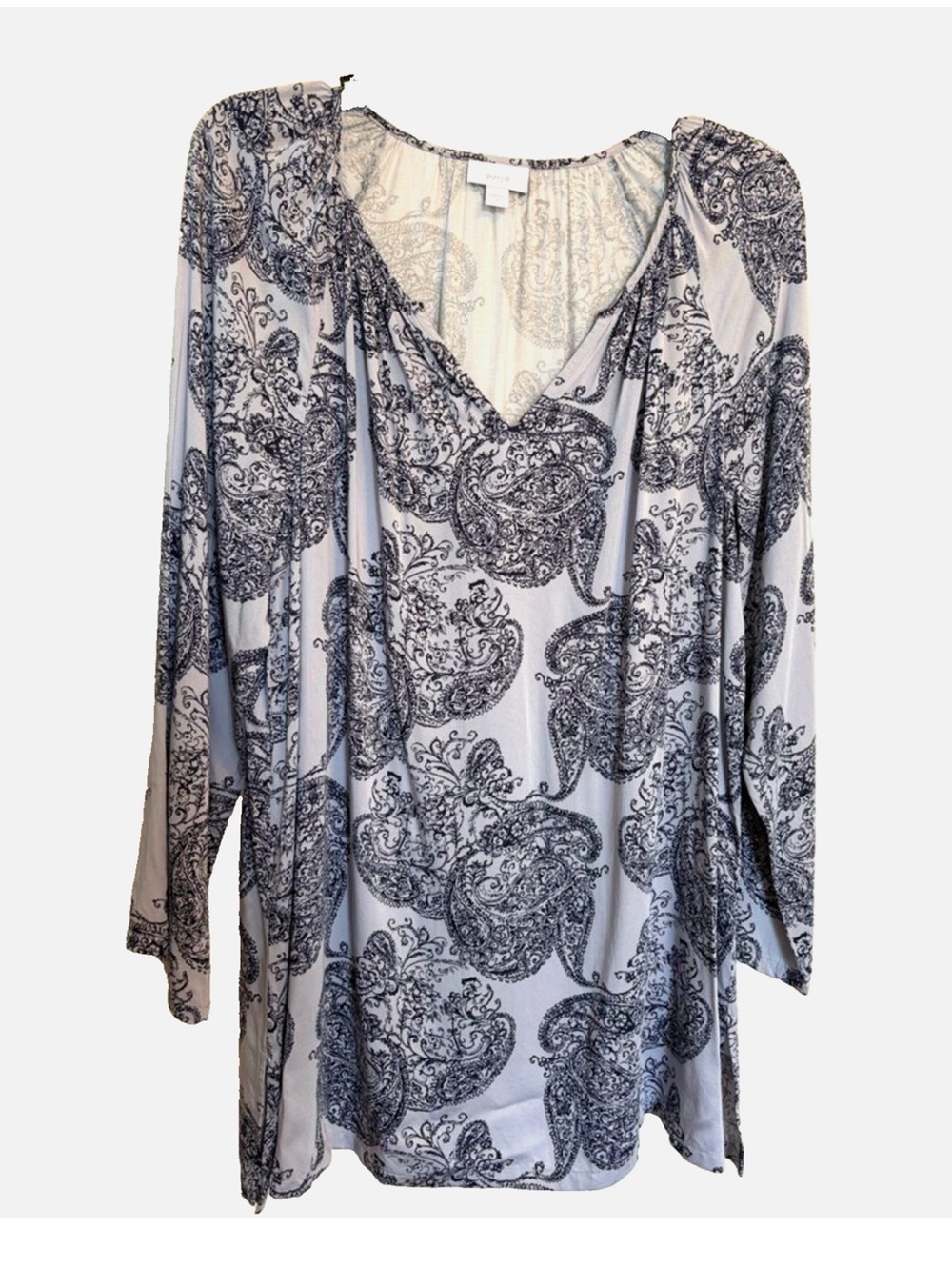 J Jill Pure Jill Medium Blue Paisley Boho Tunic Top Flowy Blouse